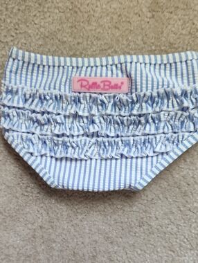 Ruffle Butts Light Blue and White Striped Ruffle Diaper Cover